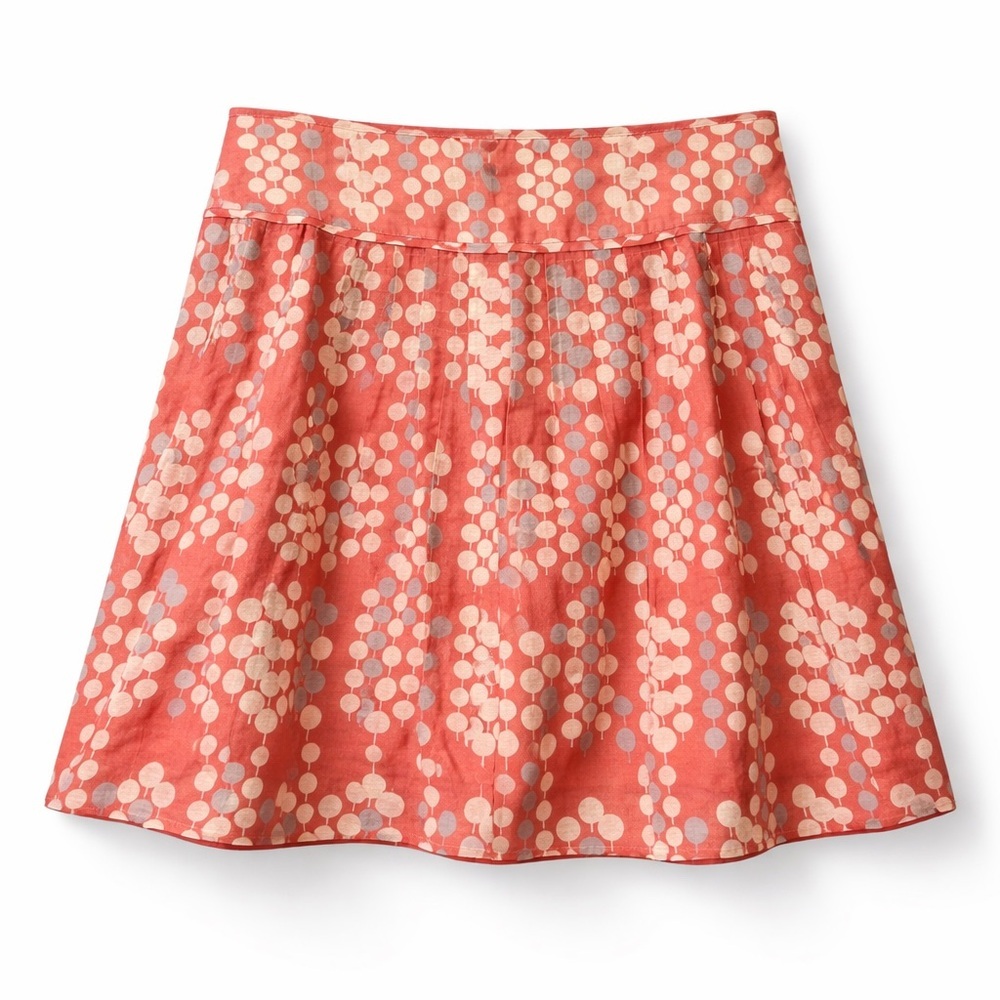 Fossil Cotton/Silk Blend Coral and Cream A-Line Pleated Midi Skirt (057)